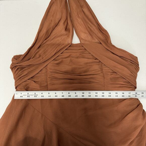 ASOS Design Womens Dress 14 Brown Cross Front Halter Gathered Mini Fairy Y2K - Picture 8 of 13